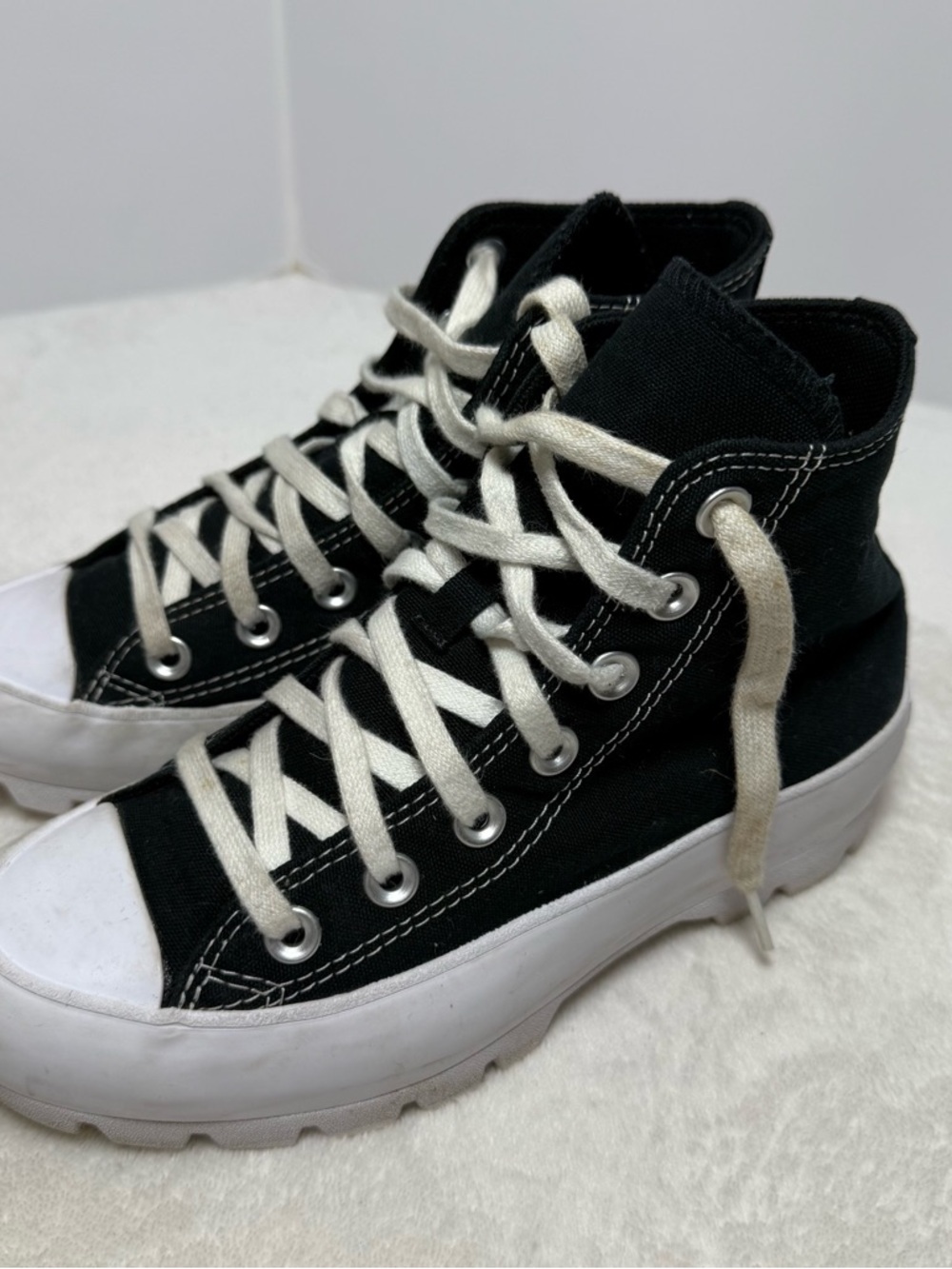 Converse Black and White Platform Lug Chuck Taylor High Top Sneakers - Picture 4 of 7
